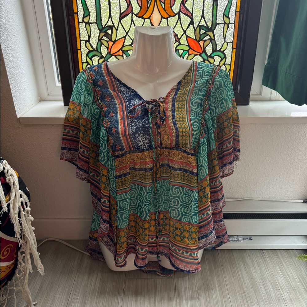 Daytrip Green Relaxed Tie Front Blouse